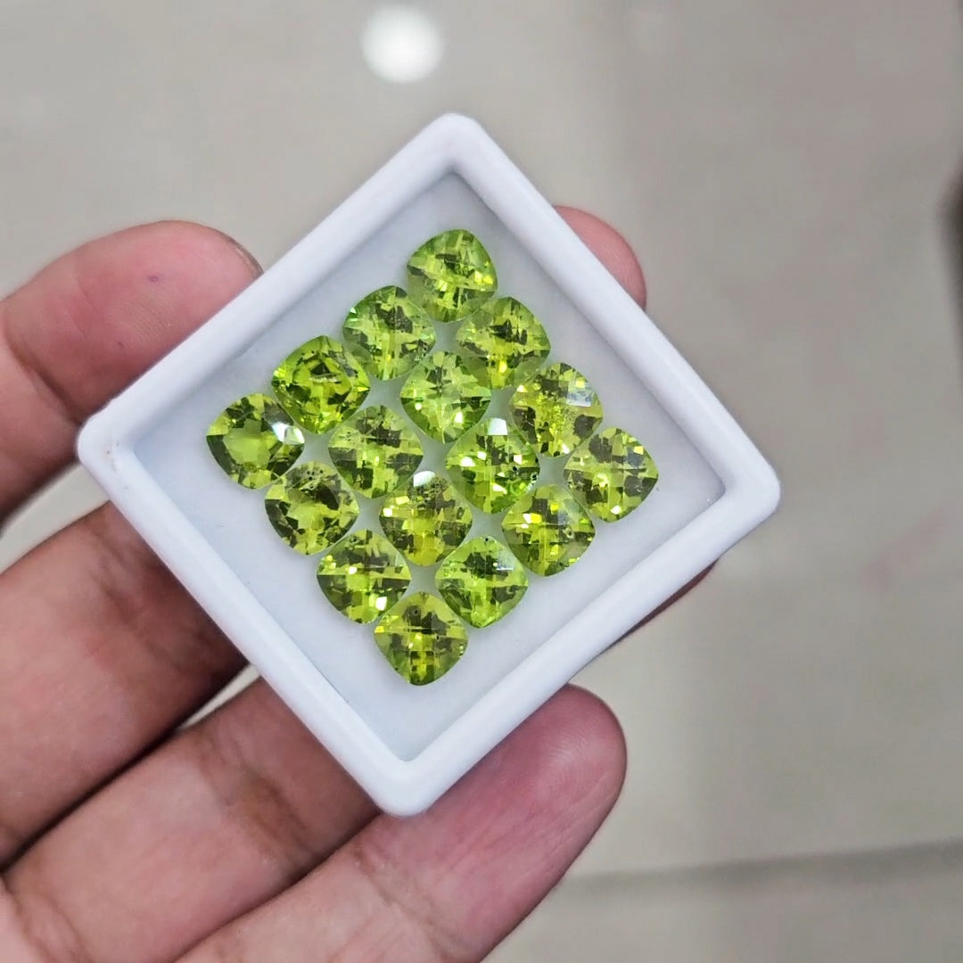 16 Pcs of Natural Peridot Faceted | Square | Size: 7mm