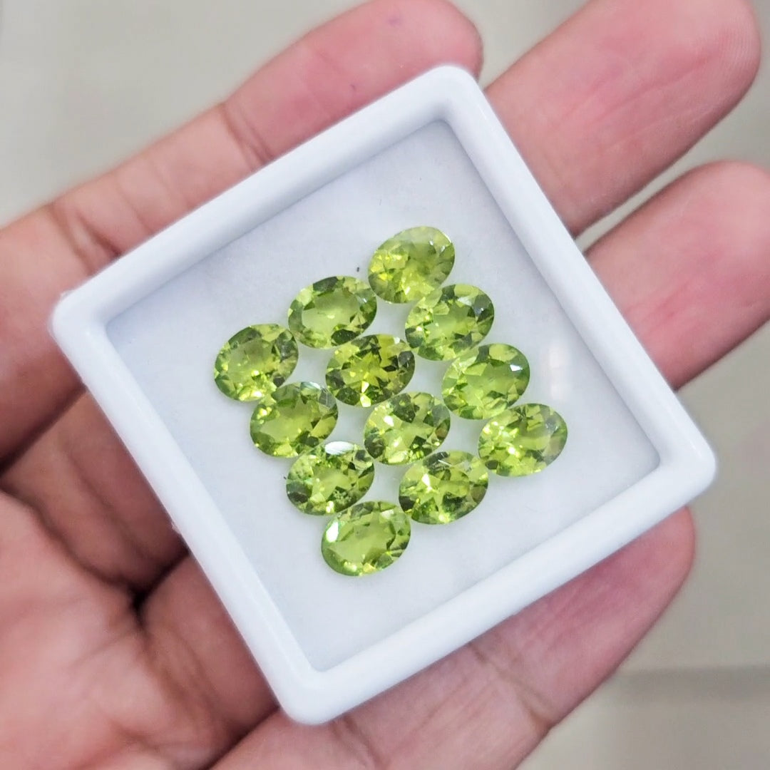 12 Pcs of Natural Peridot Faceted | Oval | Size: 6-8mm