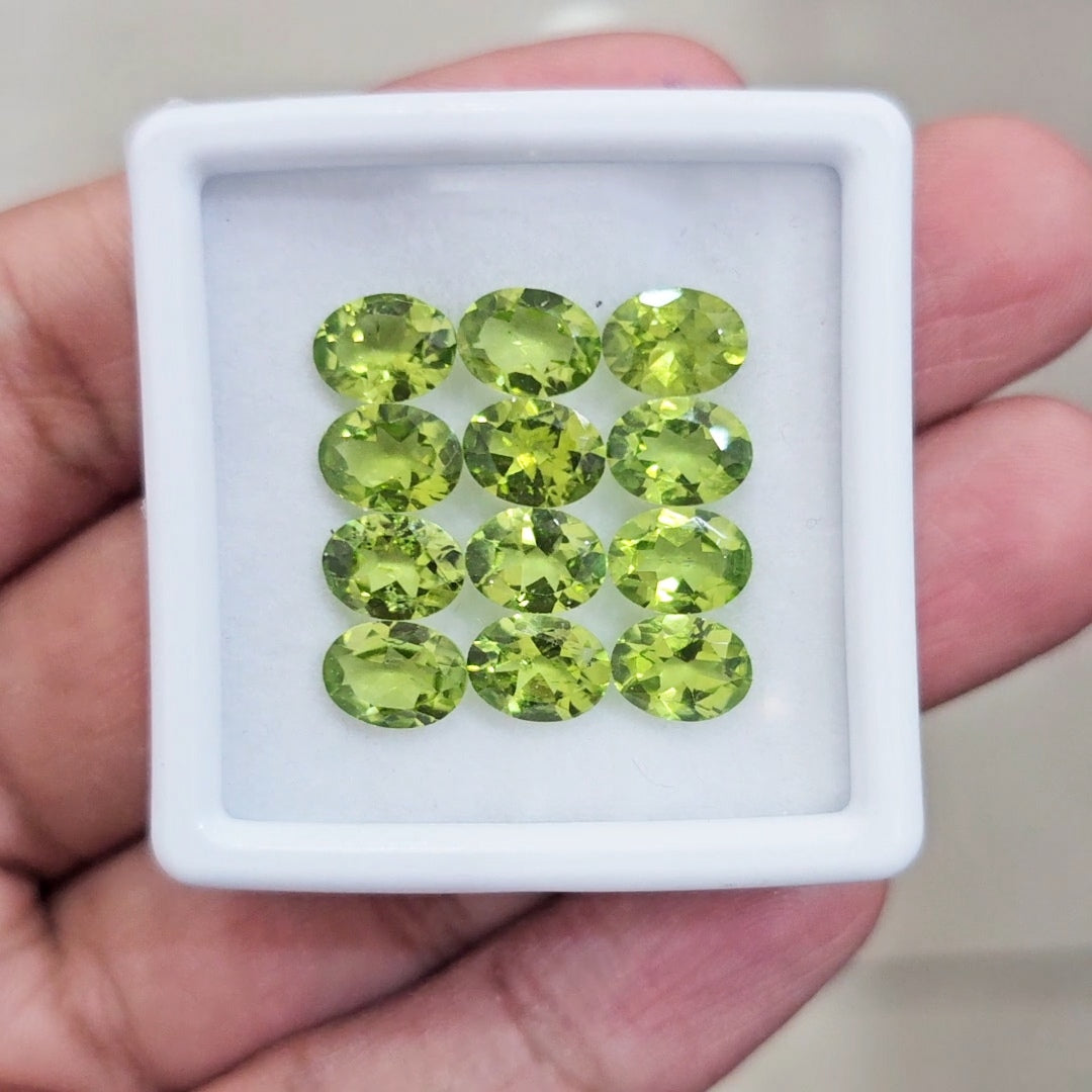12 Pcs of Natural Peridot Faceted | Oval | Size: 6-8mm