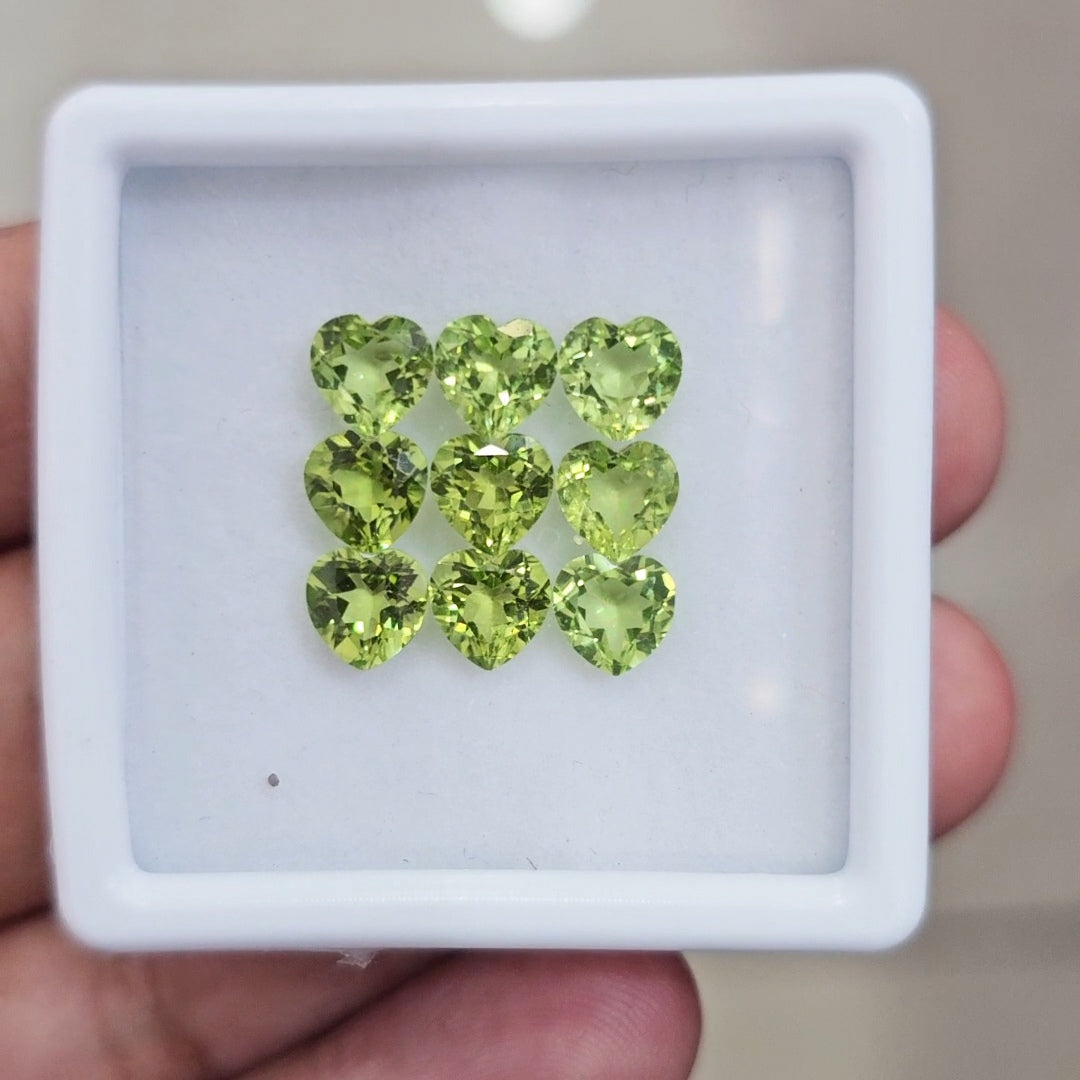 9 Pcs of Natural Peridot Faceted | Heart | Size: 6mm