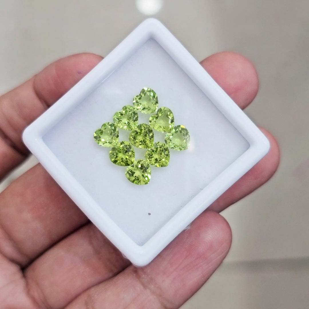 9 Pcs of Natural Peridot Faceted | Heart | Size: 6mm