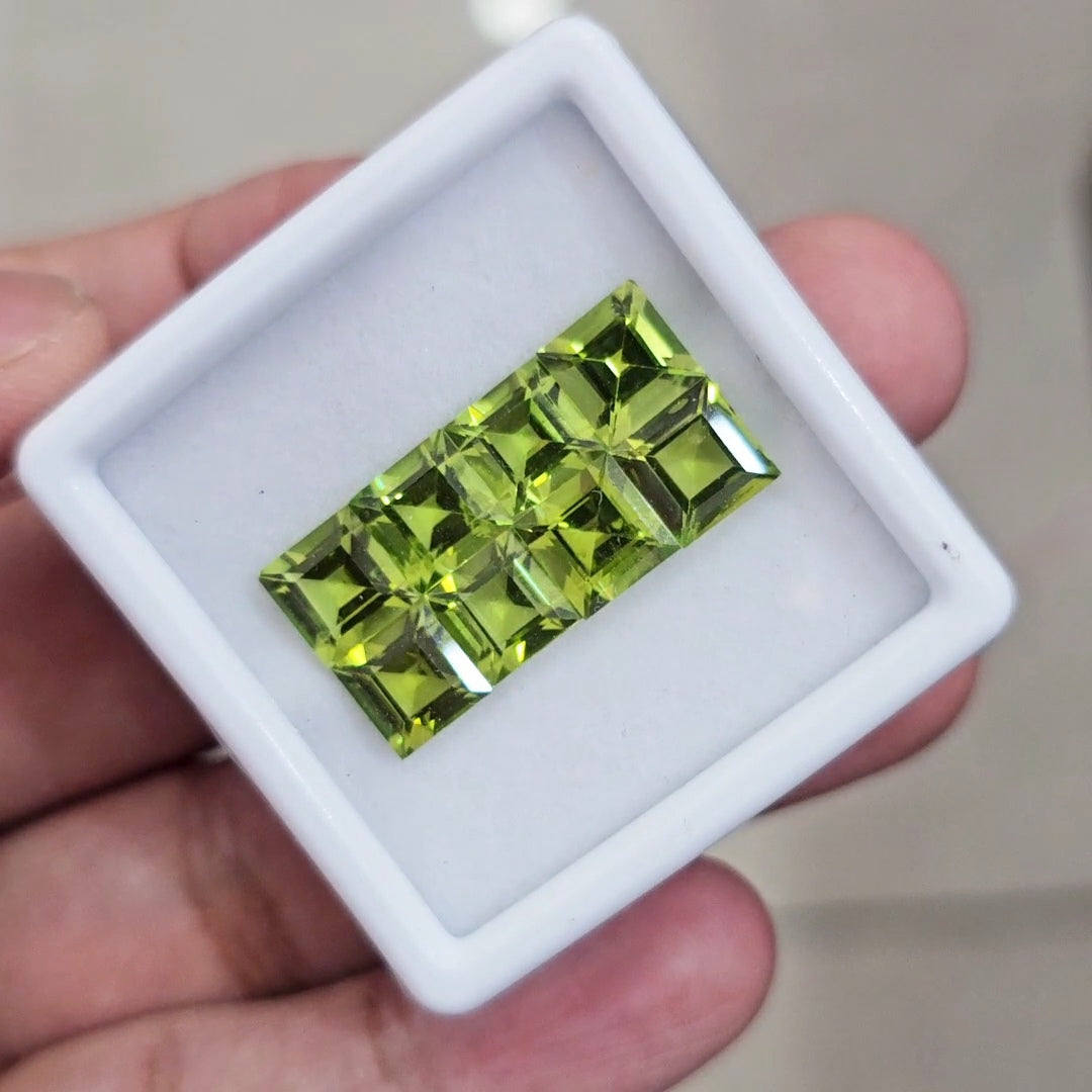 8 Pcs of Natural Peridot Faceted | Square | Size: 7mm