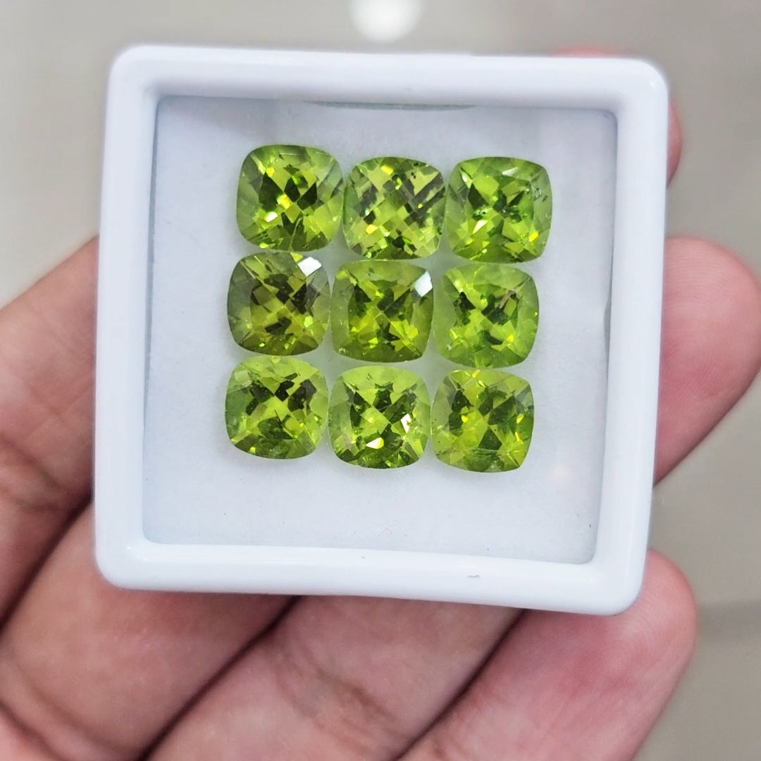9 Pcs of Natural Peridot Faceted | Square | Size: 8mm
