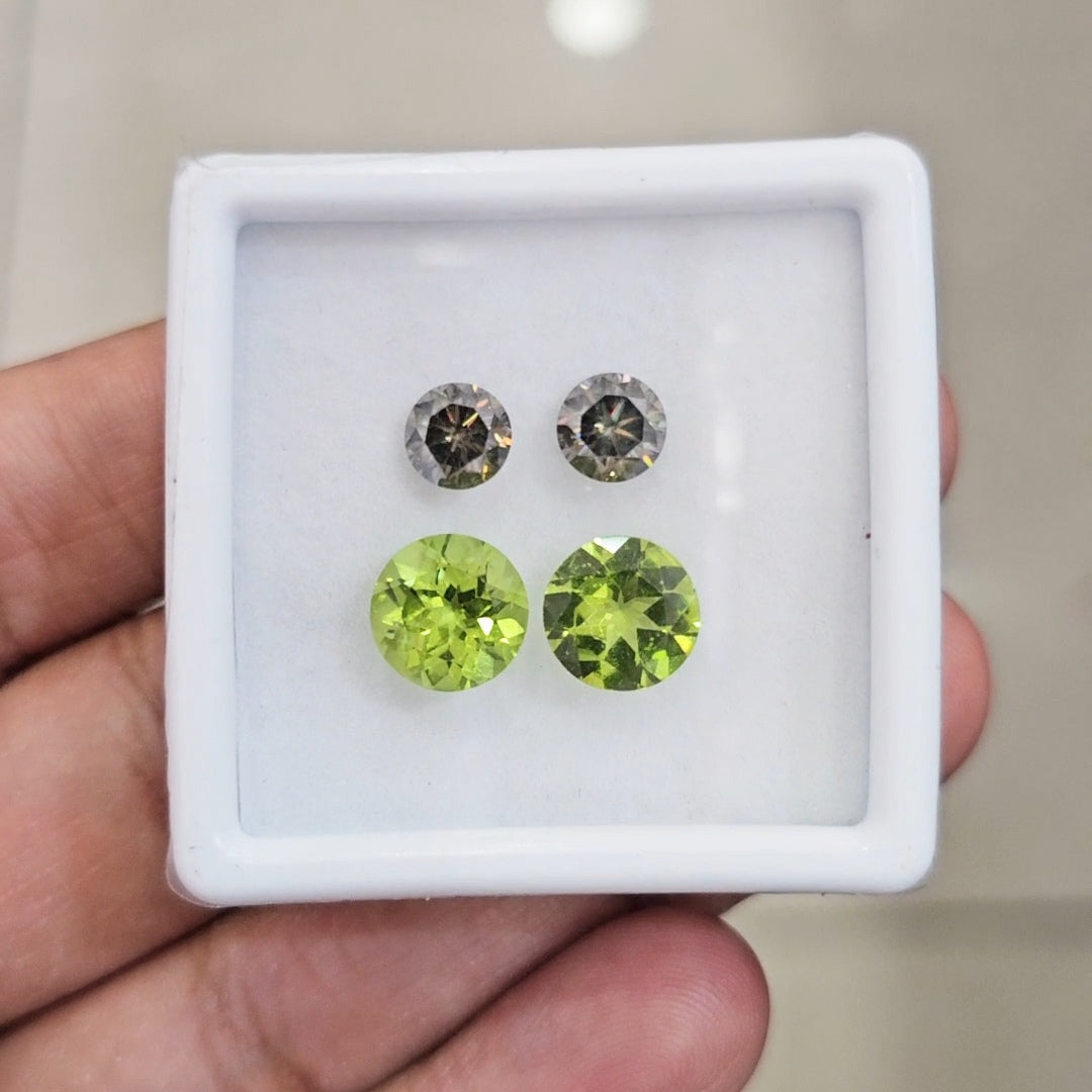 4 Pcs of Natural Peridot & Alexandrite Faceted | Round | Size: 6-9mm