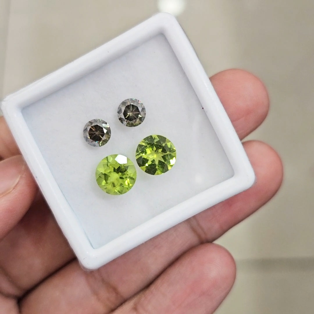 4 Pcs of Natural Peridot & Alexandrite Faceted | Round | Size: 6-9mm