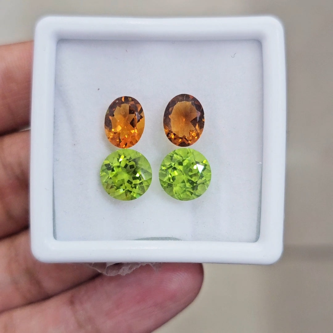 4 Pcs of Natural Peridot & Garnet Faceted | Round&Oval | Size:6-8mm