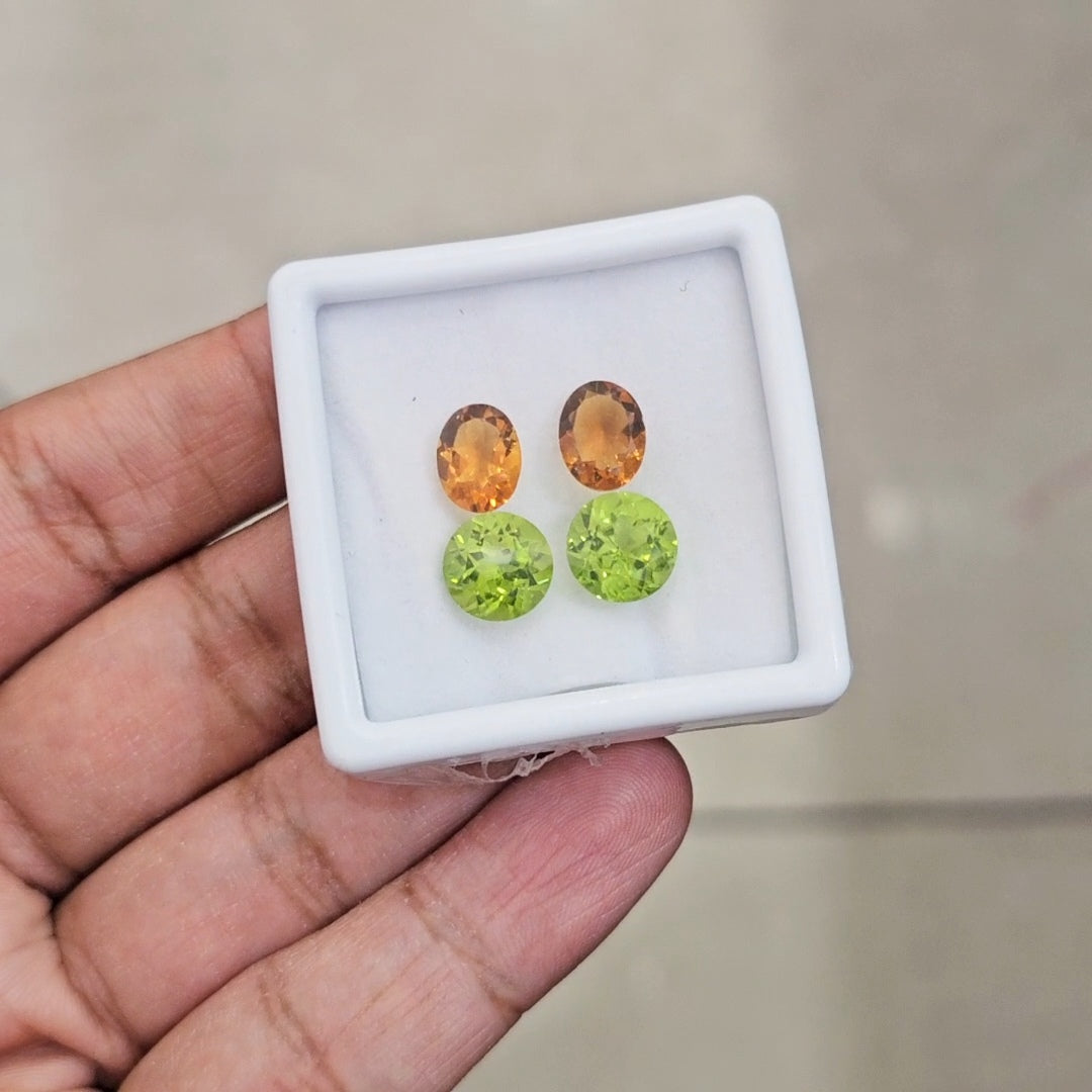 4 Pcs of Natural Peridot & Garnet Faceted | Round&Oval | Size:6-8mm