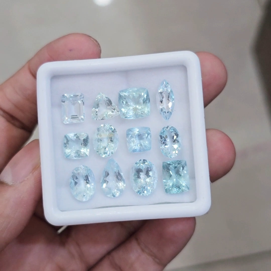 12 Pcs of Natural Aquamarine Faceted | Mix | Size:7-13mm