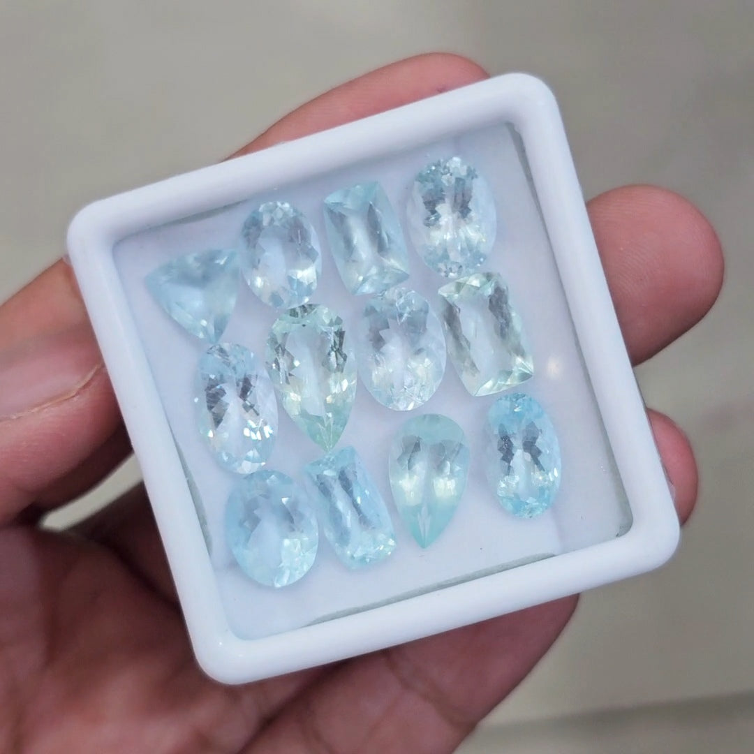 12 Pcs of Natural Aquamarine Faceted | Mix | Size:9-15mm