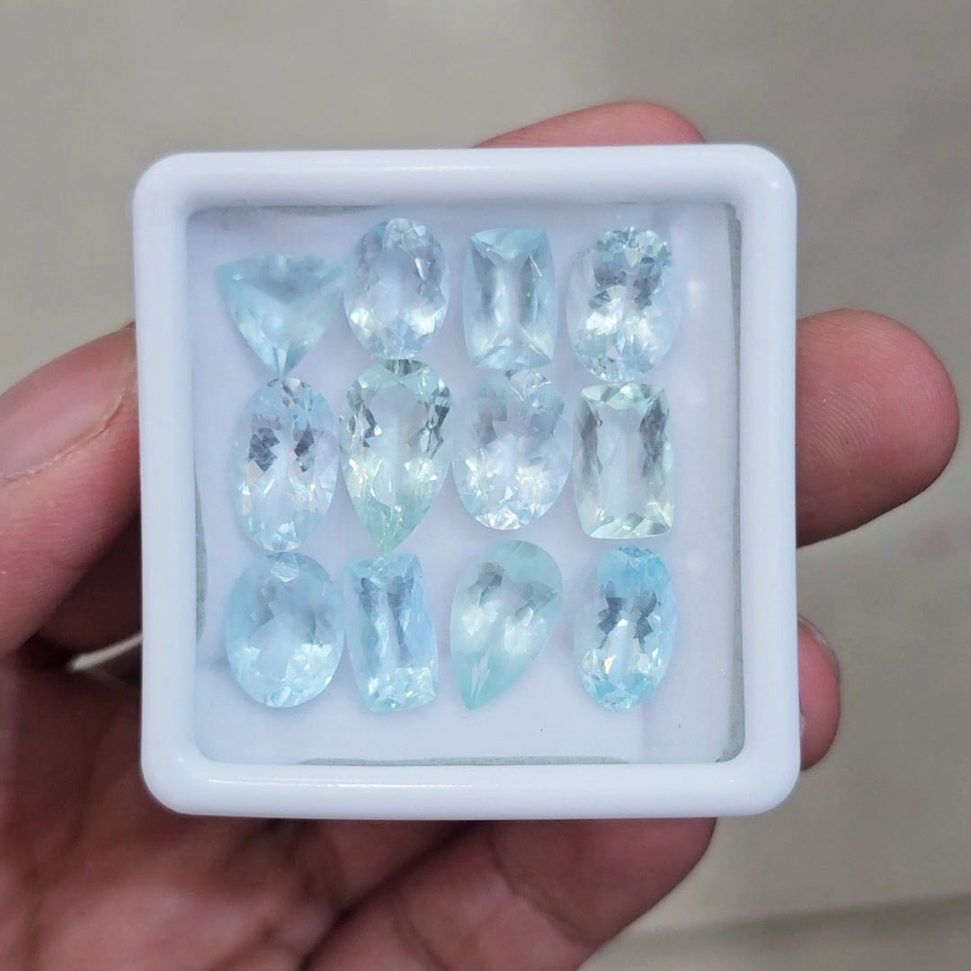12 Pcs of Natural Aquamarine Faceted | Mix | Size:9-15mm