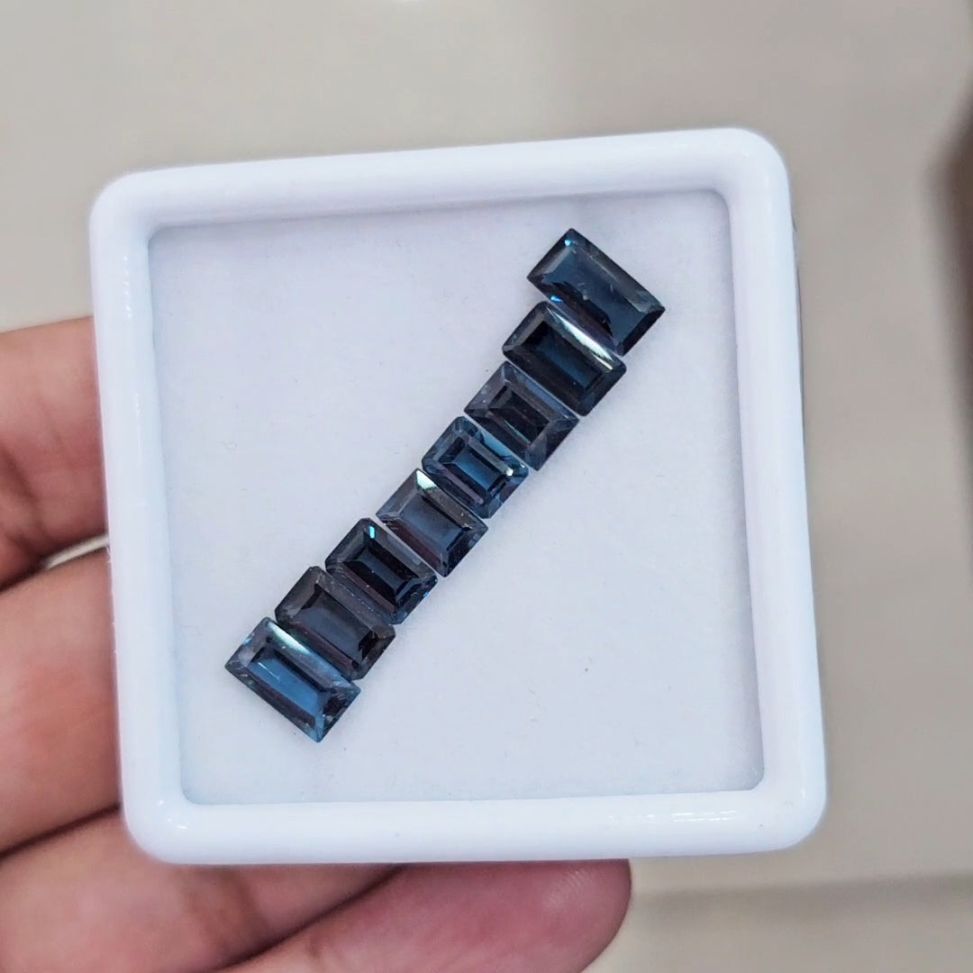8 Pcs of Natural London Blue Topaz Faceted | Rectangle | Size: 7-9mm