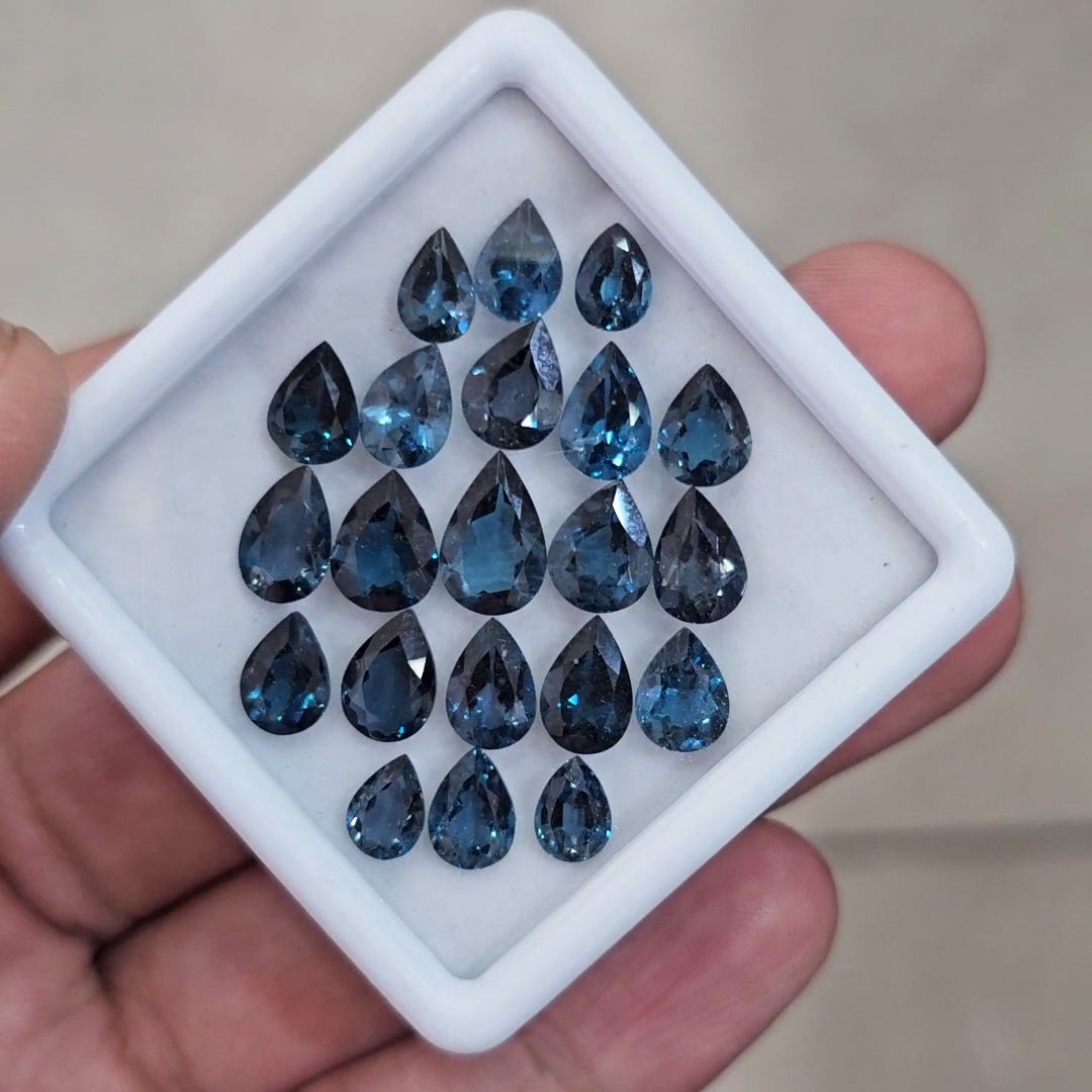 21 Pcs of Natural London Blue Topaz Faceted | Pear | Size: 7-11mm