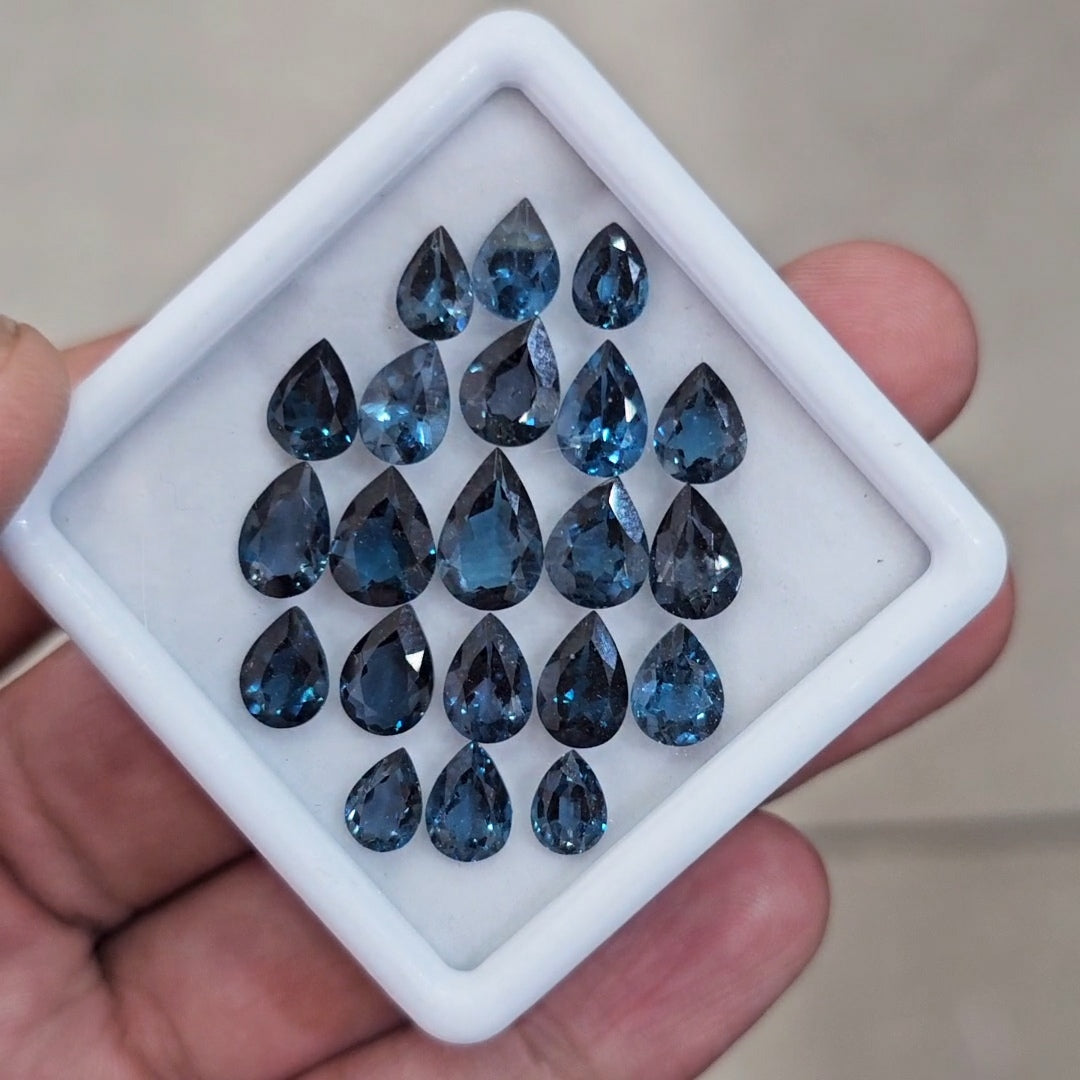 21 Pcs of Natural London Blue Topaz Faceted | Pear | Size: 7-11mm