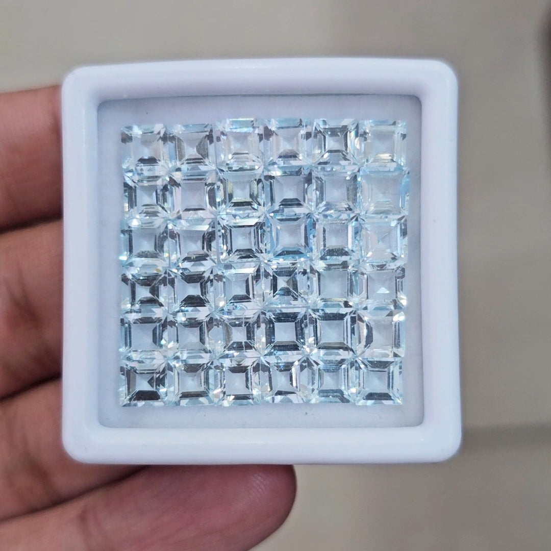 36 Pcs of Natural Aquamarine Faceted | Square | Size: 5mm