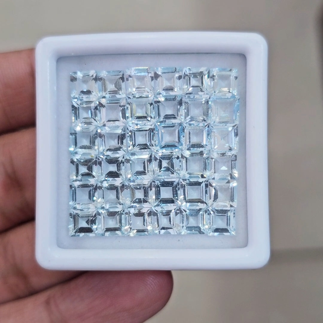36 Pcs of Natural Aquamarine Faceted | Square | Size: 5mm