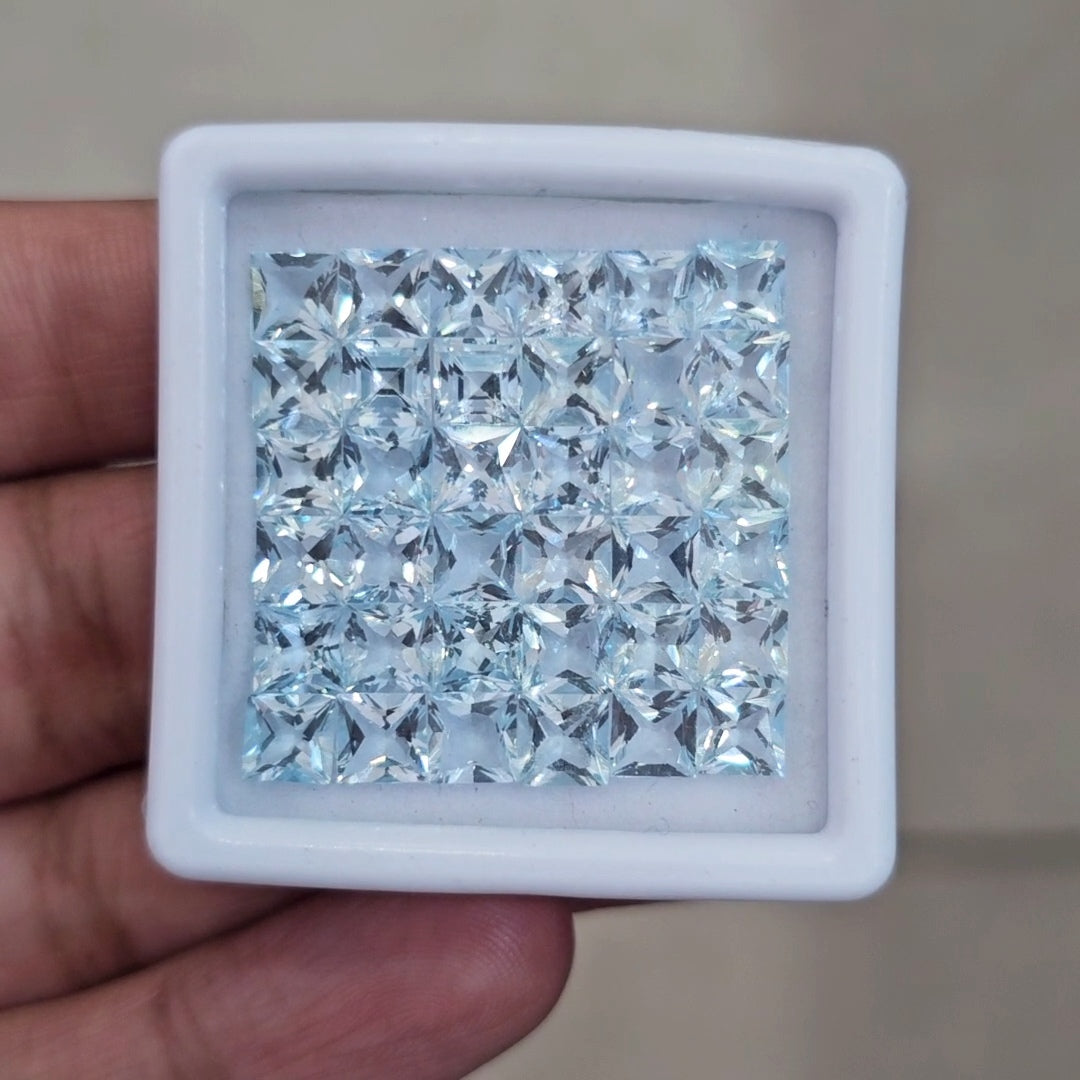 36 Pcs of Natural Aquamarine Faceted | Square | Size: 5mm