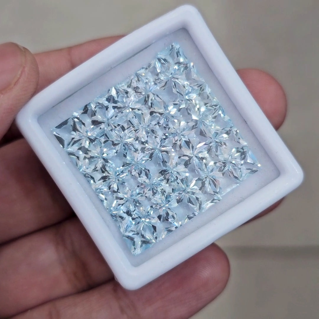 36 Pcs of Natural Aquamarine Faceted | Square | Size: 5mm