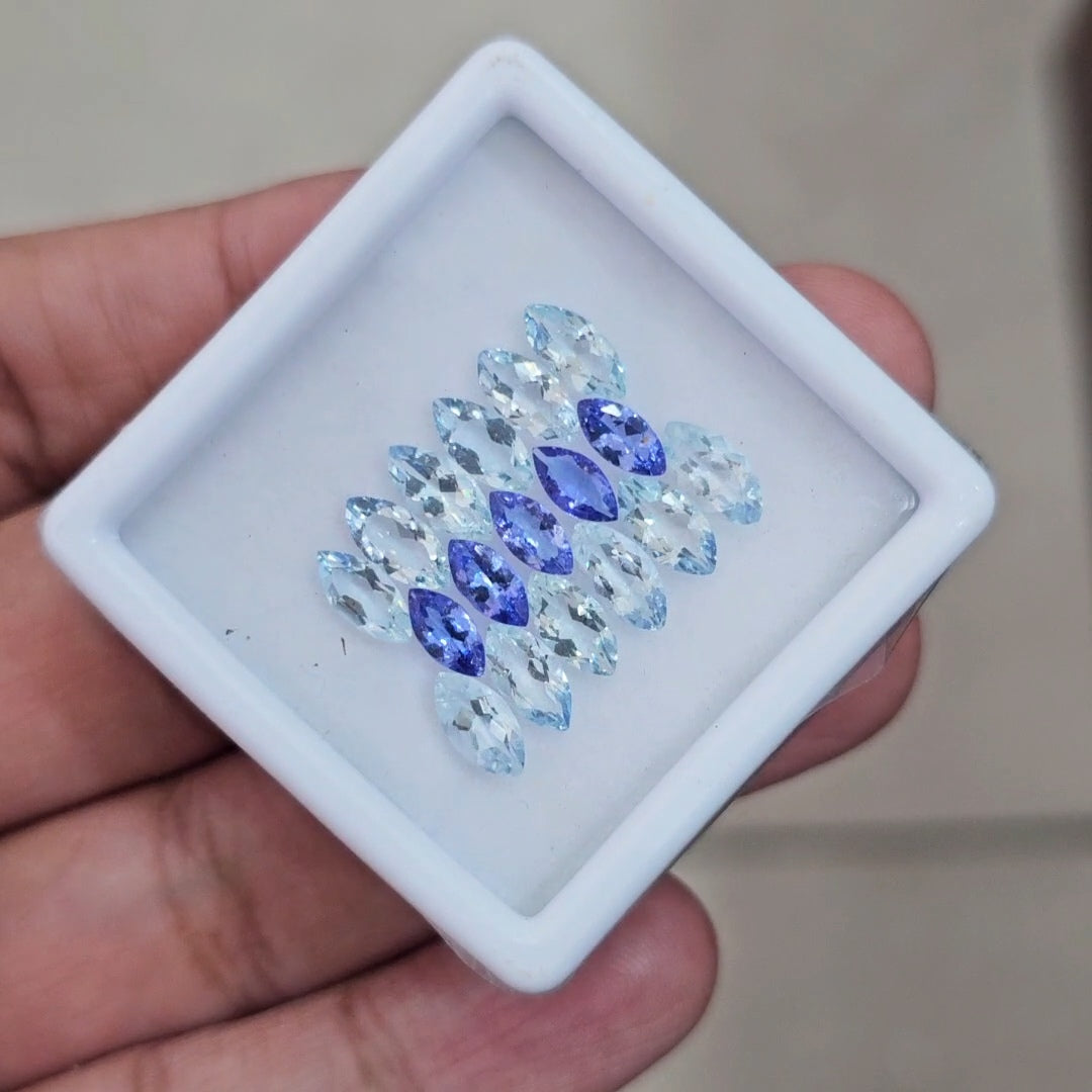 17 Pcs of Natural Tanzanite & Aquamarine Faceted | Marquise | Size: 7-8
