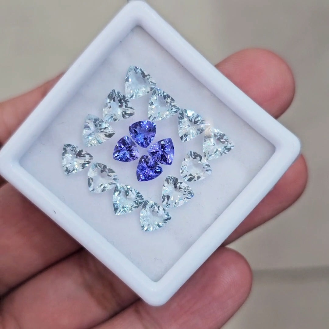 16 Pcs of Natural Tanzanite & Aquamarine Faceted | Trillion | Size: 5-6mm
