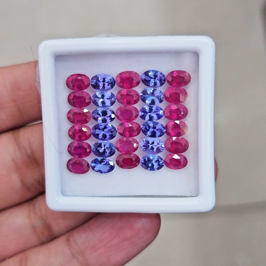 30 Pcs of Natural Tanzanite & Ruby Faceted | Oval | Size: 6x4mm