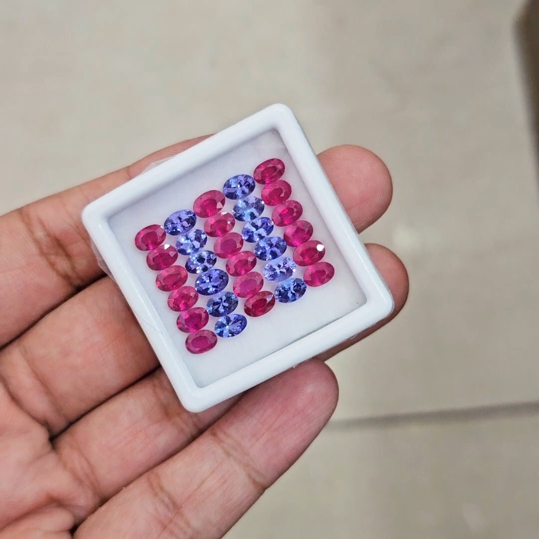 30 Pcs of Natural Tanzanite & Ruby Faceted | Oval | Size: 6x4mm