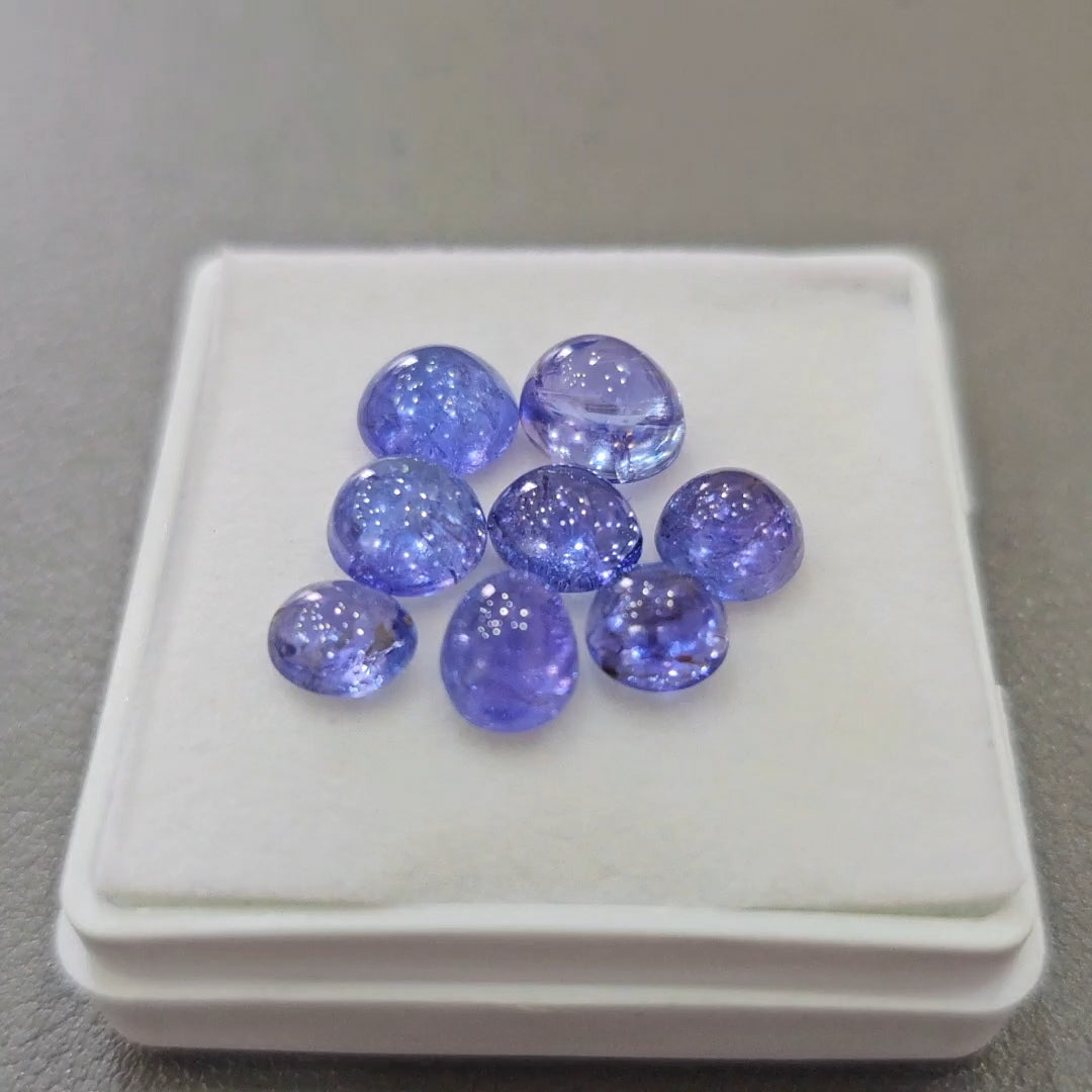 8 Pcs Natural Tanzanite Cabochons |6-8mm | Shape: Oval&Round