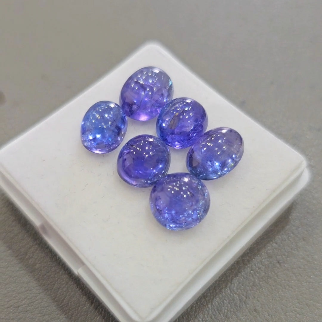 6 Pcs Natural Tanzanite Cabochons |9-11mm | Shape: Oval & Round