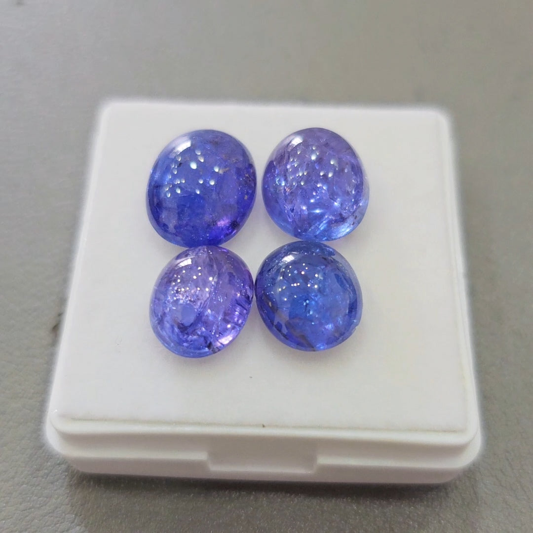 4 Pcs Natural Tanzanite Cabochons |12-14mm | Shape: Oval