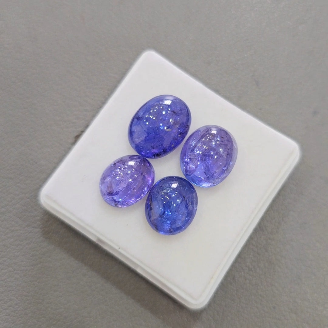 4 Pcs Natural Tanzanite Cabochons |12-14mm | Shape: Oval