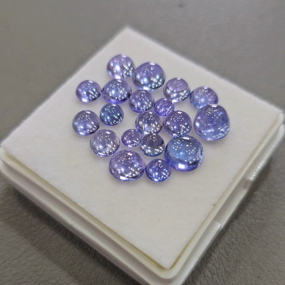 19 Pcs Natural Tanzanite Cabochons |4-7mm | Shape: Round