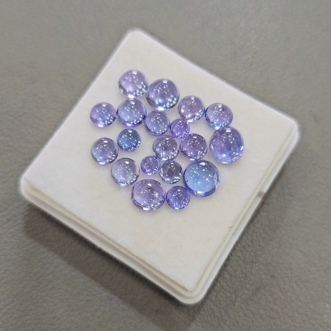19 Pcs Natural Tanzanite Cabochons |4-7mm | Shape: Round