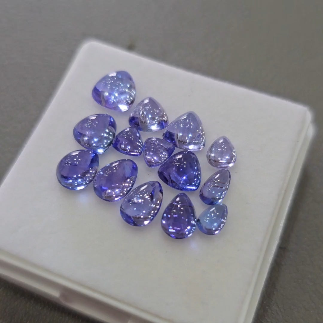 14 Pcs Natural Tanzanite Cabochons |5-7mm | Shape: Pear&Treillion