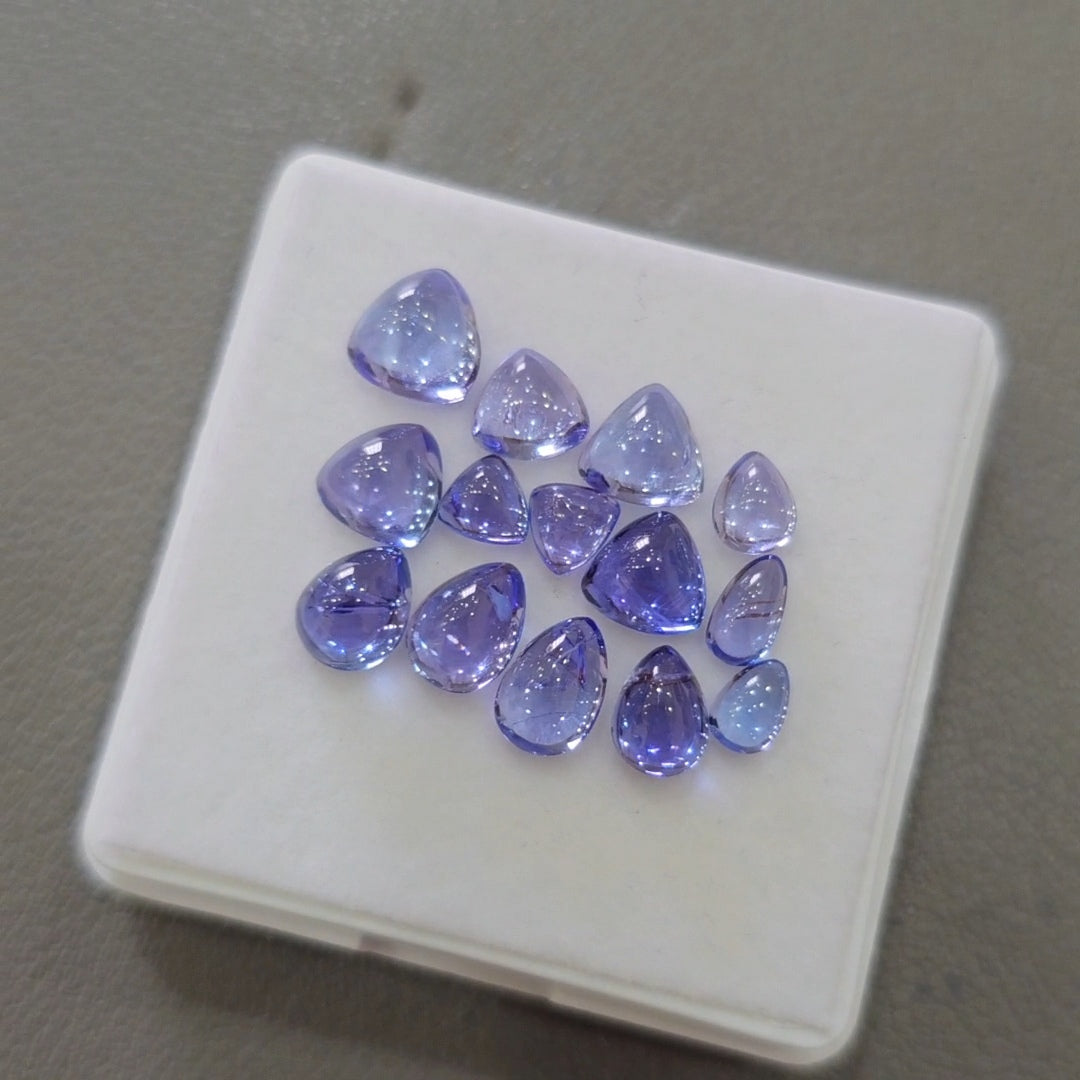 14 Pcs Natural Tanzanite Cabochons |5-7mm | Shape: Pear&Treillion