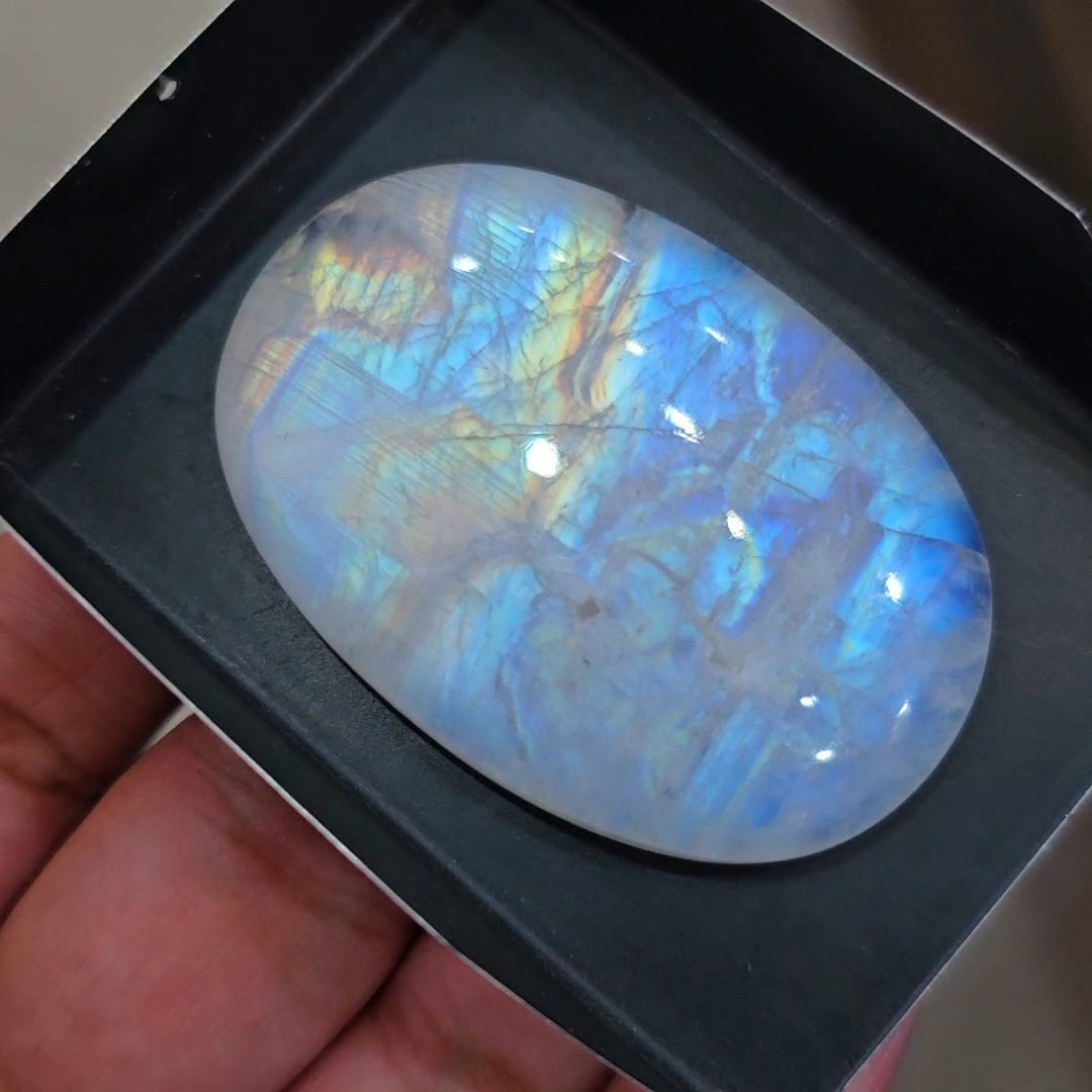 1 Pcs Natural Rainbow Moonstone Cabochons |36x54mm | Shape: Oval