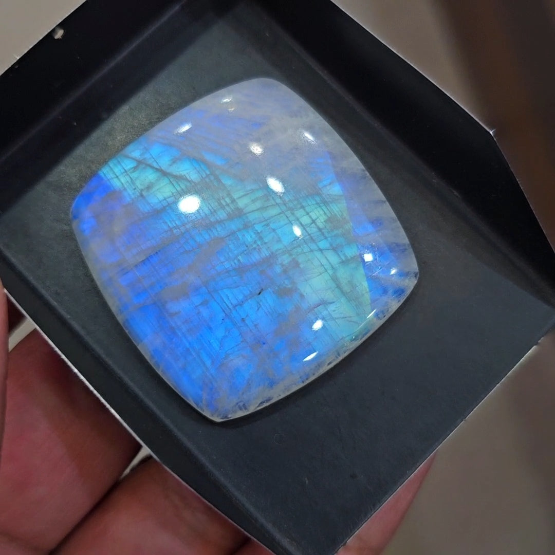 1 Pcs Natural Rainbow Moonstone Cabochons |38x40mm | Shape: Rectangle