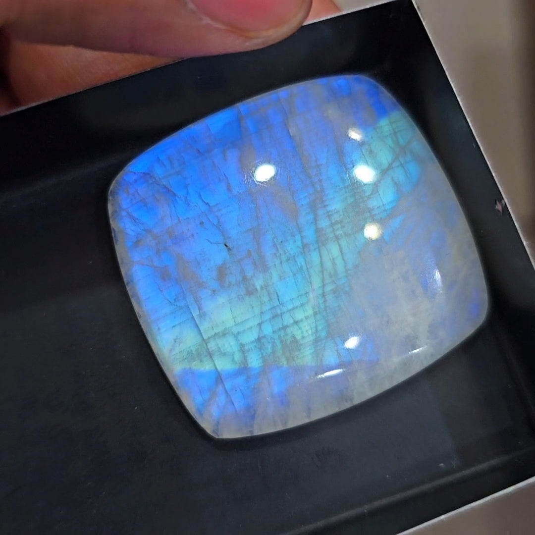 1 Pcs Natural Rainbow Moonstone Cabochons |38x40mm | Shape: Rectangle