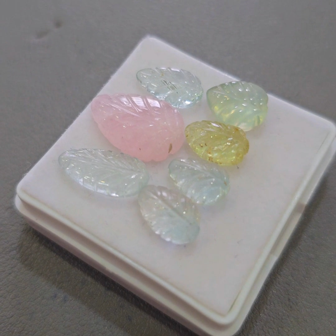 7 Pcs Natural Mix Berly Carved |11-17mm | Shape: Leaf