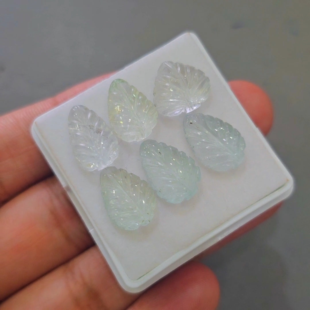 6 Pcs Natural Mix Berly Carved |12-15mm | Shape: Leaf
