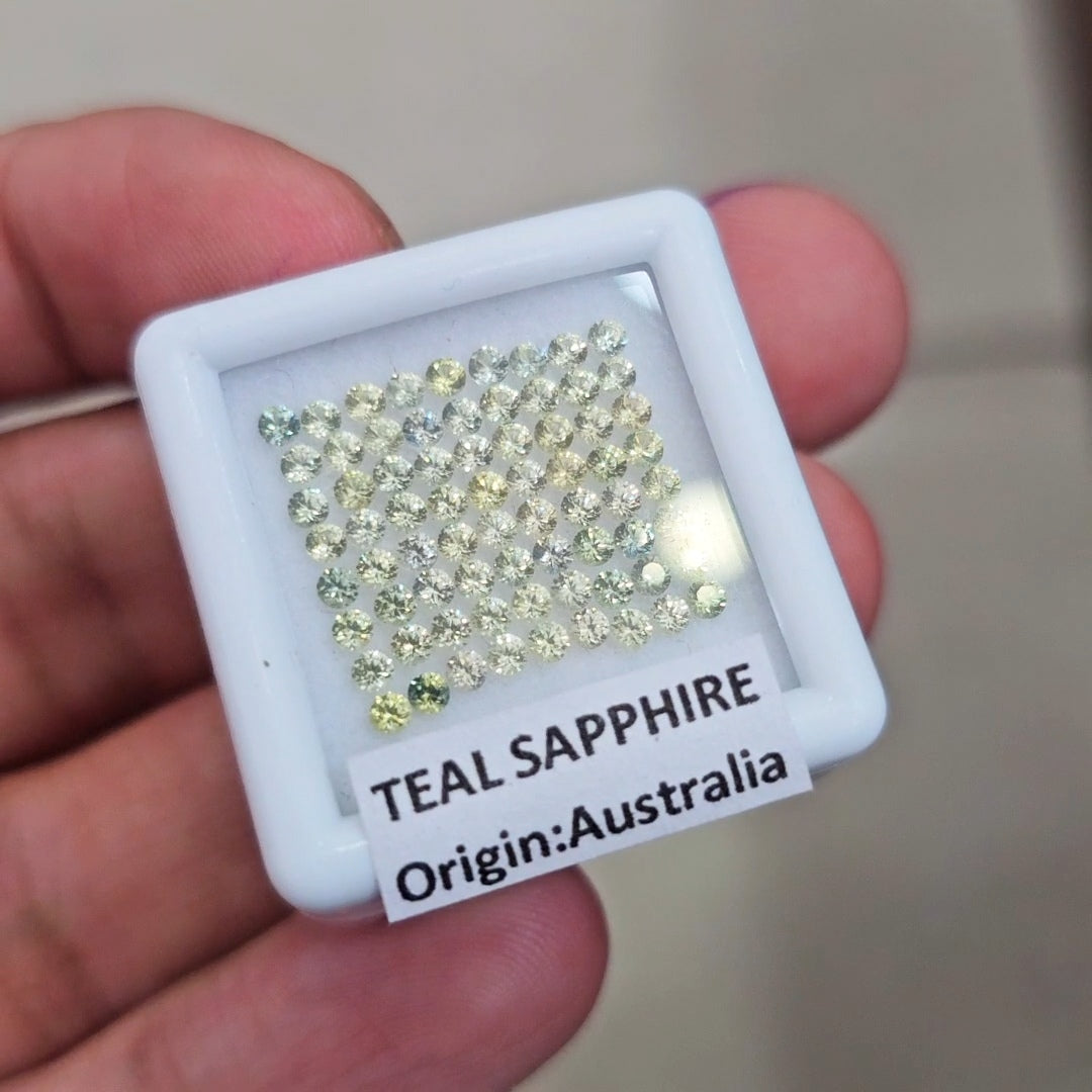 1 Box Of Natural Unheated Teal Sapphire From Australia | 2mm| Round | Ideal Cut