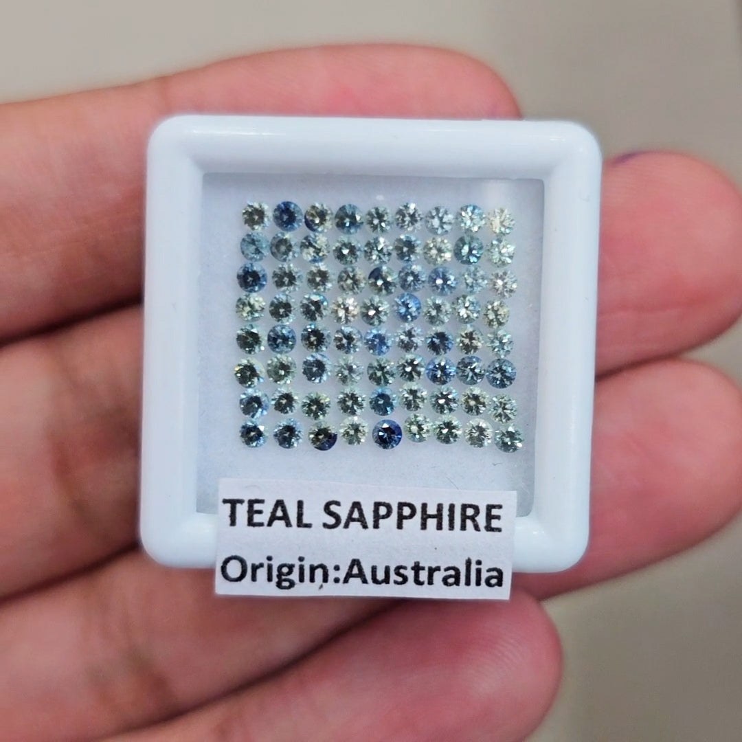 1 Box Of Natural Unheated Teal Sapphire From Australia | 2mm| Round | Ideal Cut