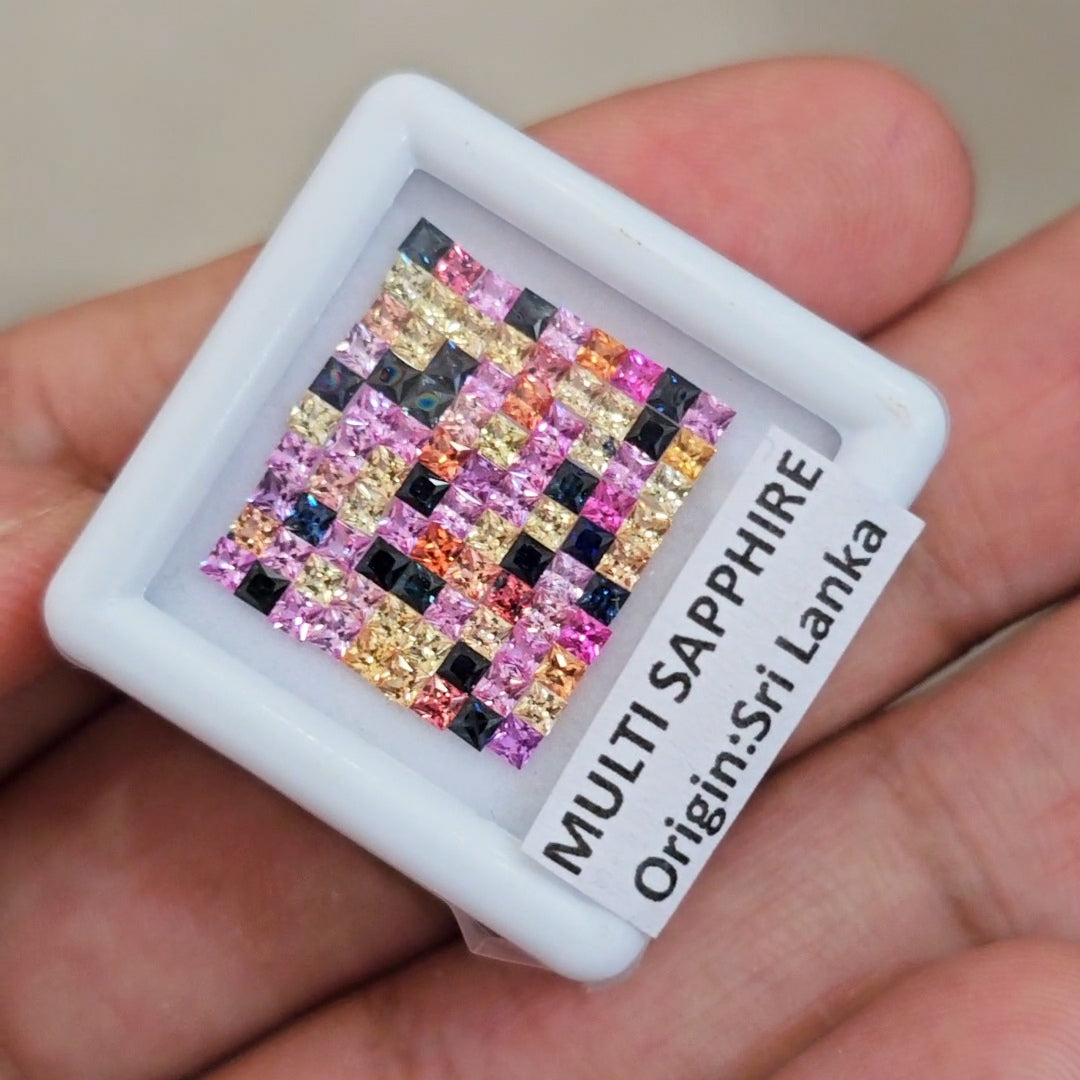 1 Box Of Natural Unheated Multi Sapphire From Sri Lanka | 1.8mm| Square | Ideal Cut