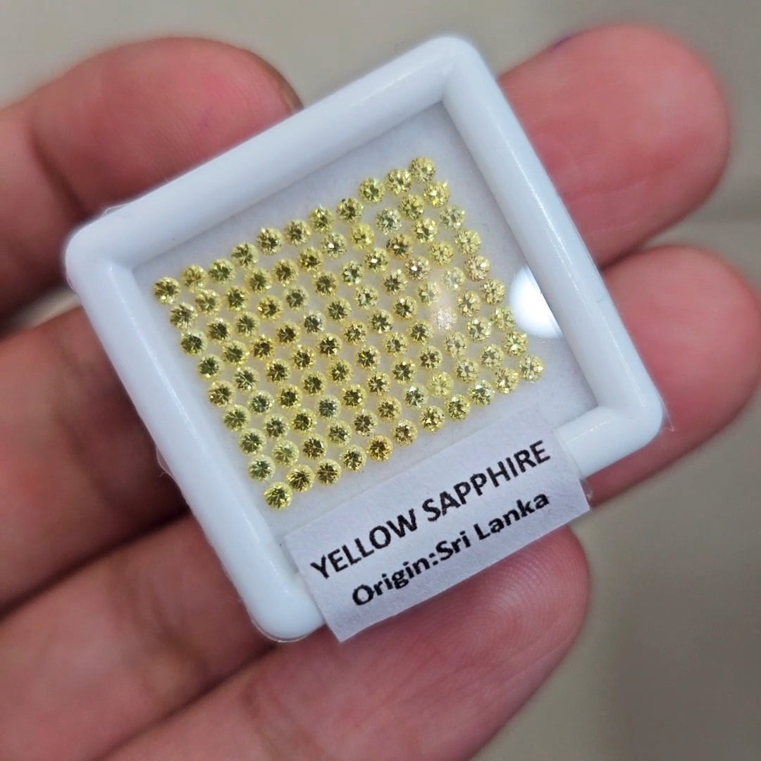 1 Box Of Natural Yellow Sapphire From Sri Lanka | 1.8mm| Round Ideal Cut