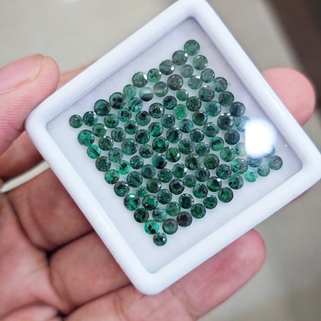 100 Pcs Of Natural Zambian Emerald Faceted | Round | Size: 3-4mm