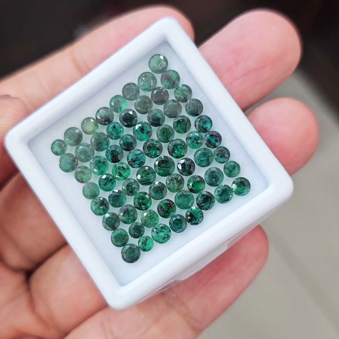 65 Pcs Of Natural Zambian Emerald Faceted | Round | Size: 3-4mm