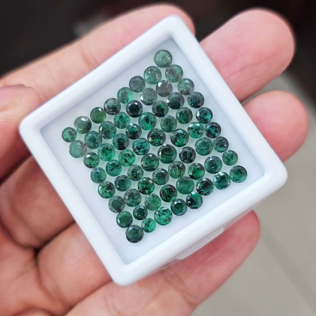 65 Pcs Of Natural Zambian Emerald Faceted | Round | Size: 3-4mm