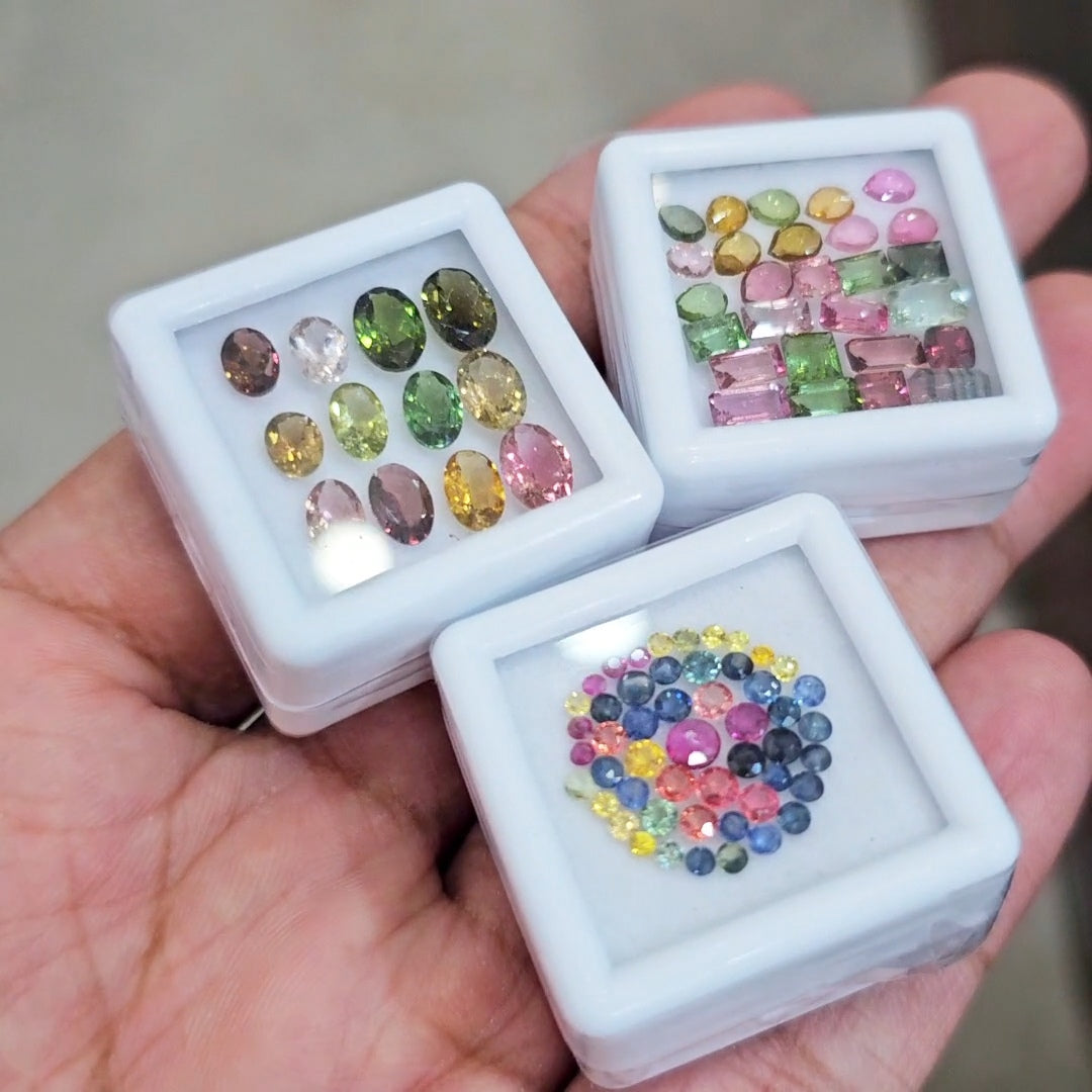 3 Box Of Natural Sapphire & Tourmaline Faceted | Mix | Size: 1-6mm