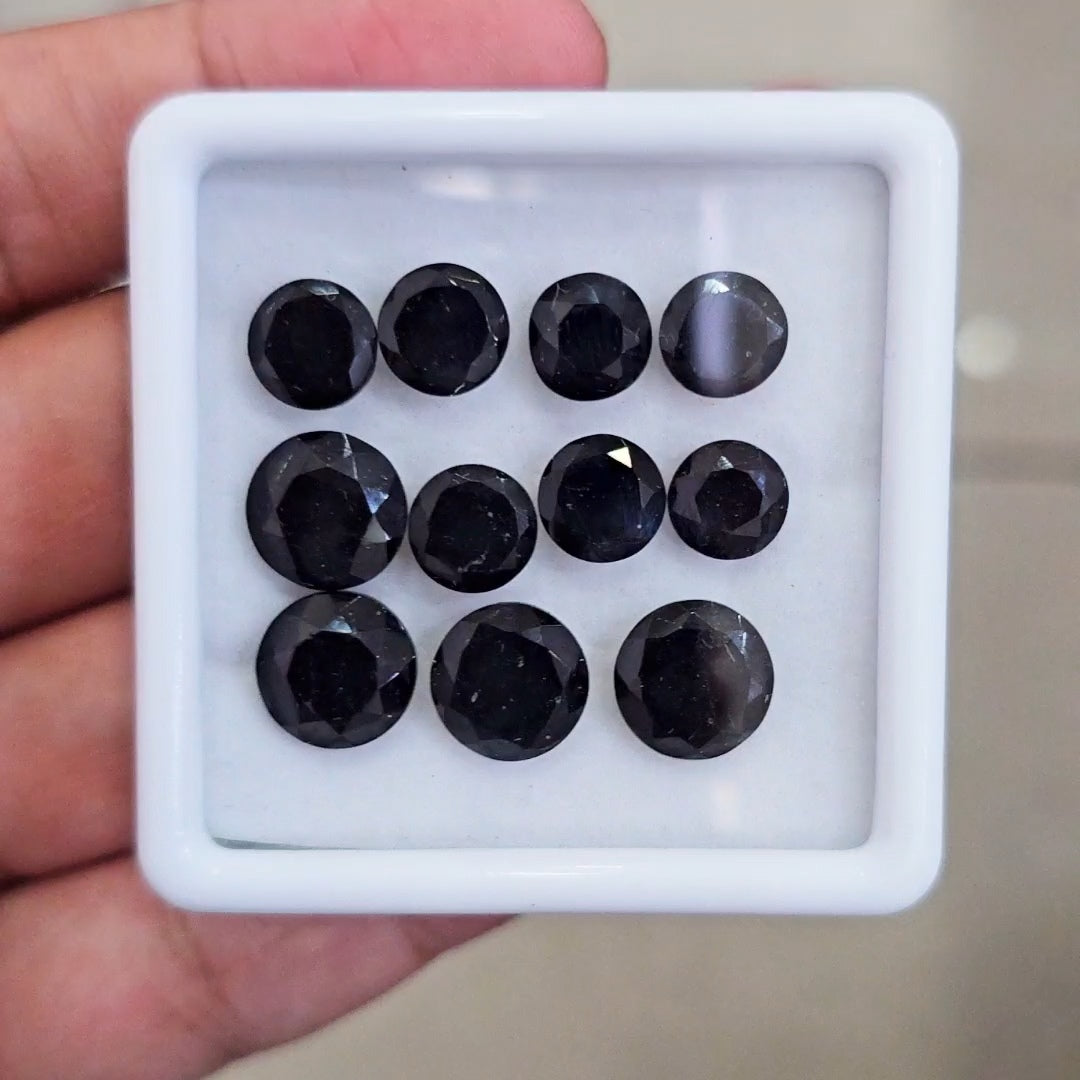 11 Pcs of Natural Black Onyx Faceted | Round  | Size: 7-10mm