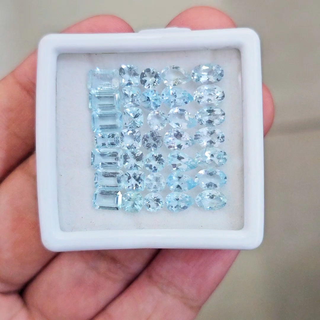 35 Pcs of Natural Aquamarine Faceted | Mix | Size: 4-6mm