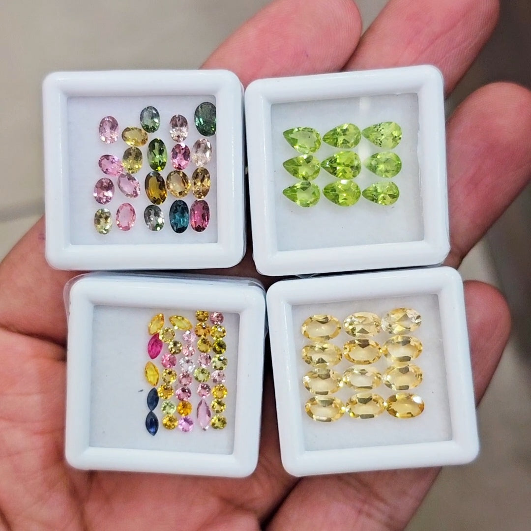 4 Box Of Natural Tourmaline, Peridot & Citrine Faceted | Mix | Size: 1-6mm