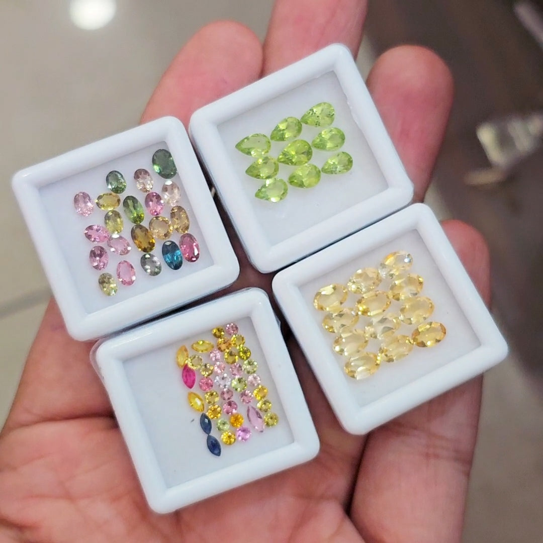 4 Box Of Natural Tourmaline, Peridot & Citrine Faceted | Mix | Size: 1-6mm